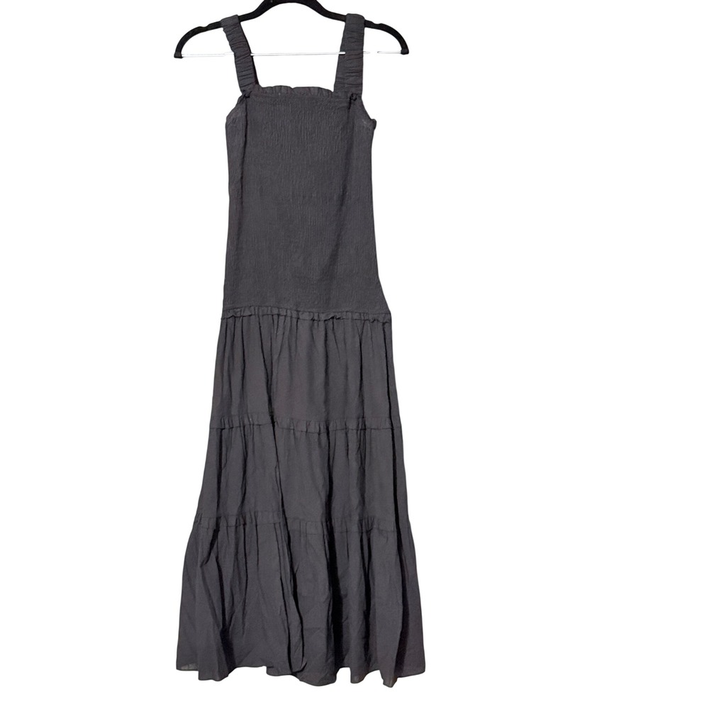 Hyfve Boho Cottagecore Black Drop Waist Smocked Tiered Midi Dress S Sleeveless